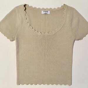 The Workshop Tan Scallop Knit Cropped Top Size Medium
